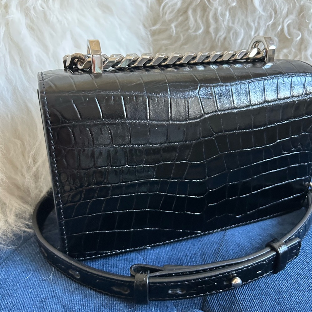 Alexander McQueen Mini Jewelled Croc Embossed Leather Shoulder Bag - Picture 5 of 9